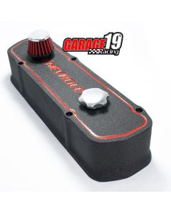 Tampa Válvulas Alumínio Opala 4 cil. - Preto com vermelho - Race Chrome